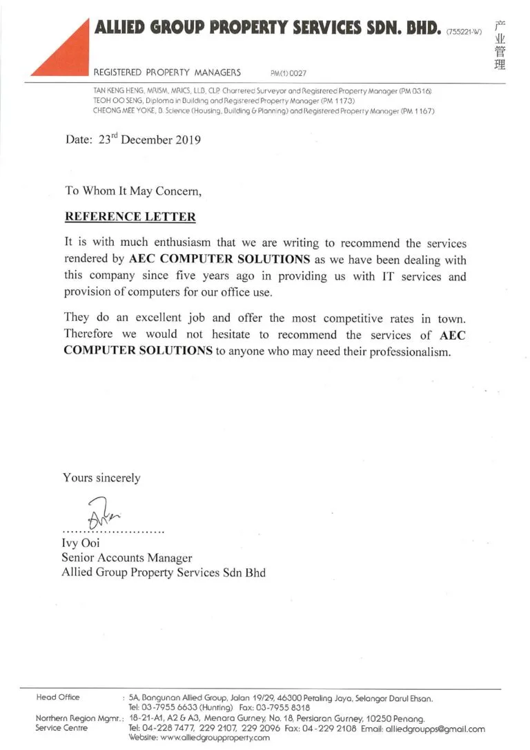 Testimonial From Allied Group Property Services Sdn Bhd